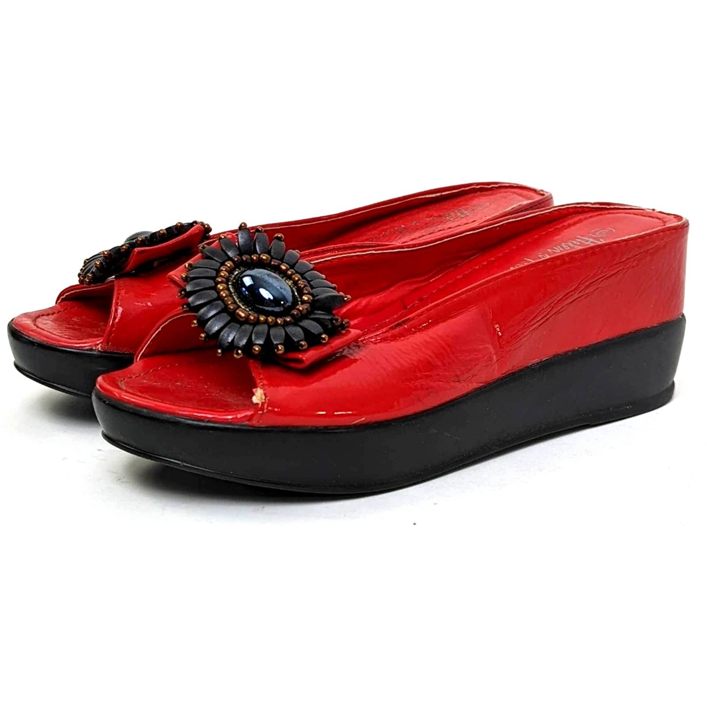 Helen's Heart Red Medallion Hidden Platform Wedge Slides - 9