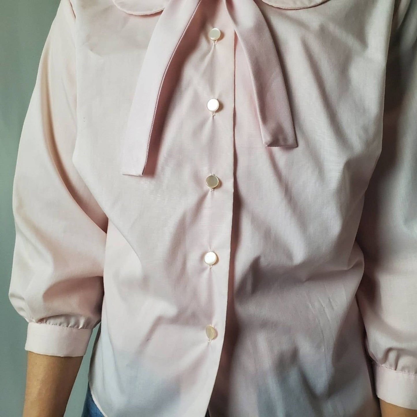 RARE 60s Peter Pan Cropped Sleeve Button Up Blouse - S
