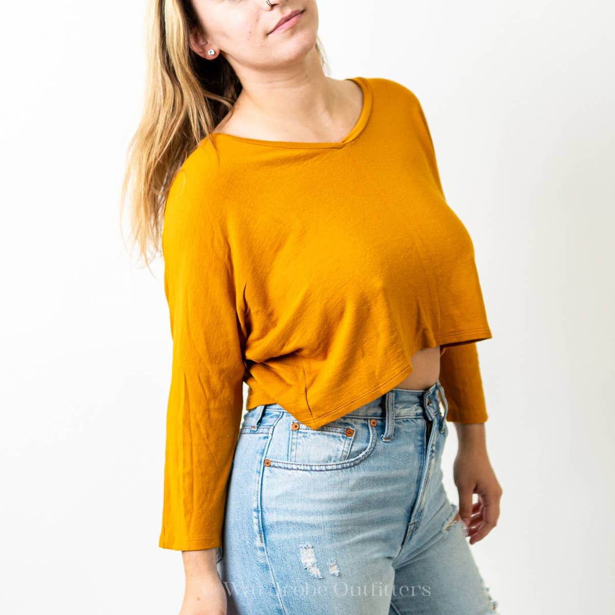F21 x Tresics Long Sleeve Mustard Yellow Crop Top Tee - S