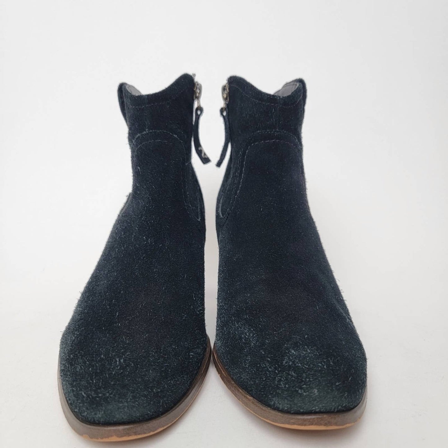 Zodiac Kela Black Western Ankle Boots Booties Suede Leather Stacked Heel - 9