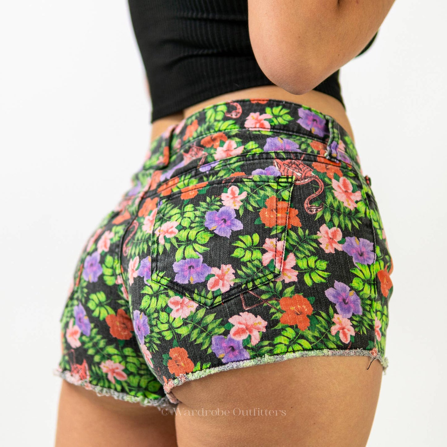 Y2K HOT TOPIC Lovesick Skeleton Flamingo Floral Denim Cutoff Shorts