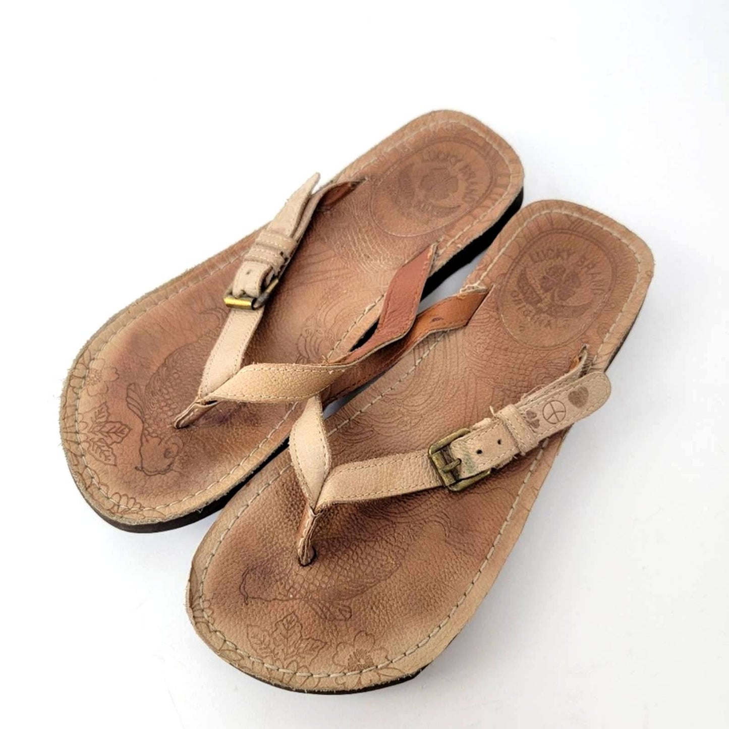 Lucky Brand Leather Buckle Embroidered Boho Thong Sandals - 7