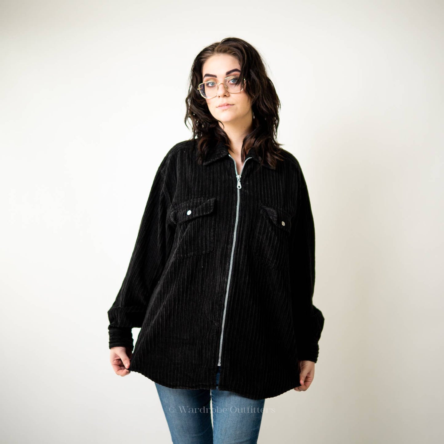Vintage 90s Black Oversized Corduroy Jacket - M