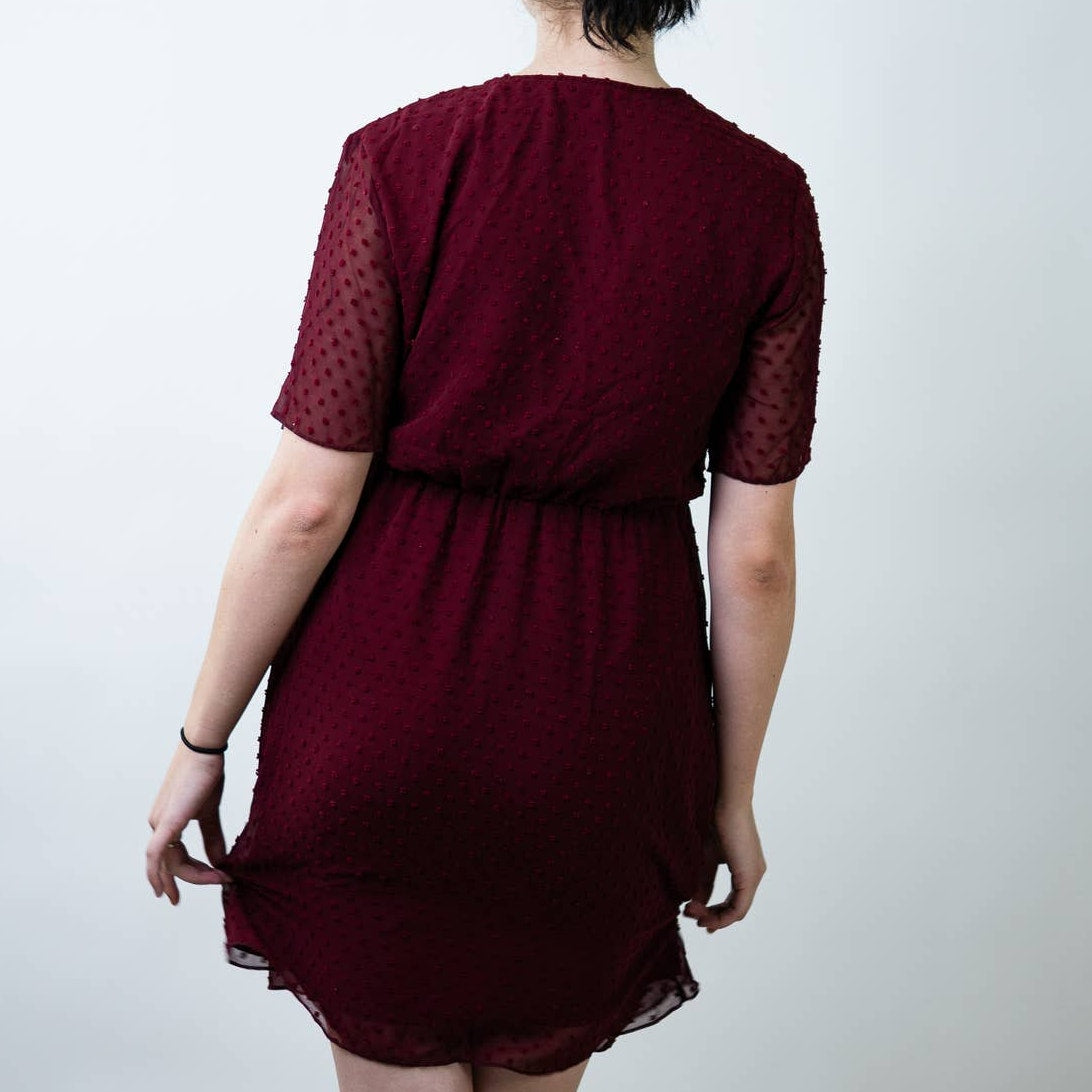 SHEIN Maroon Burgundy Red Swiss Dot A-Line Dress - M