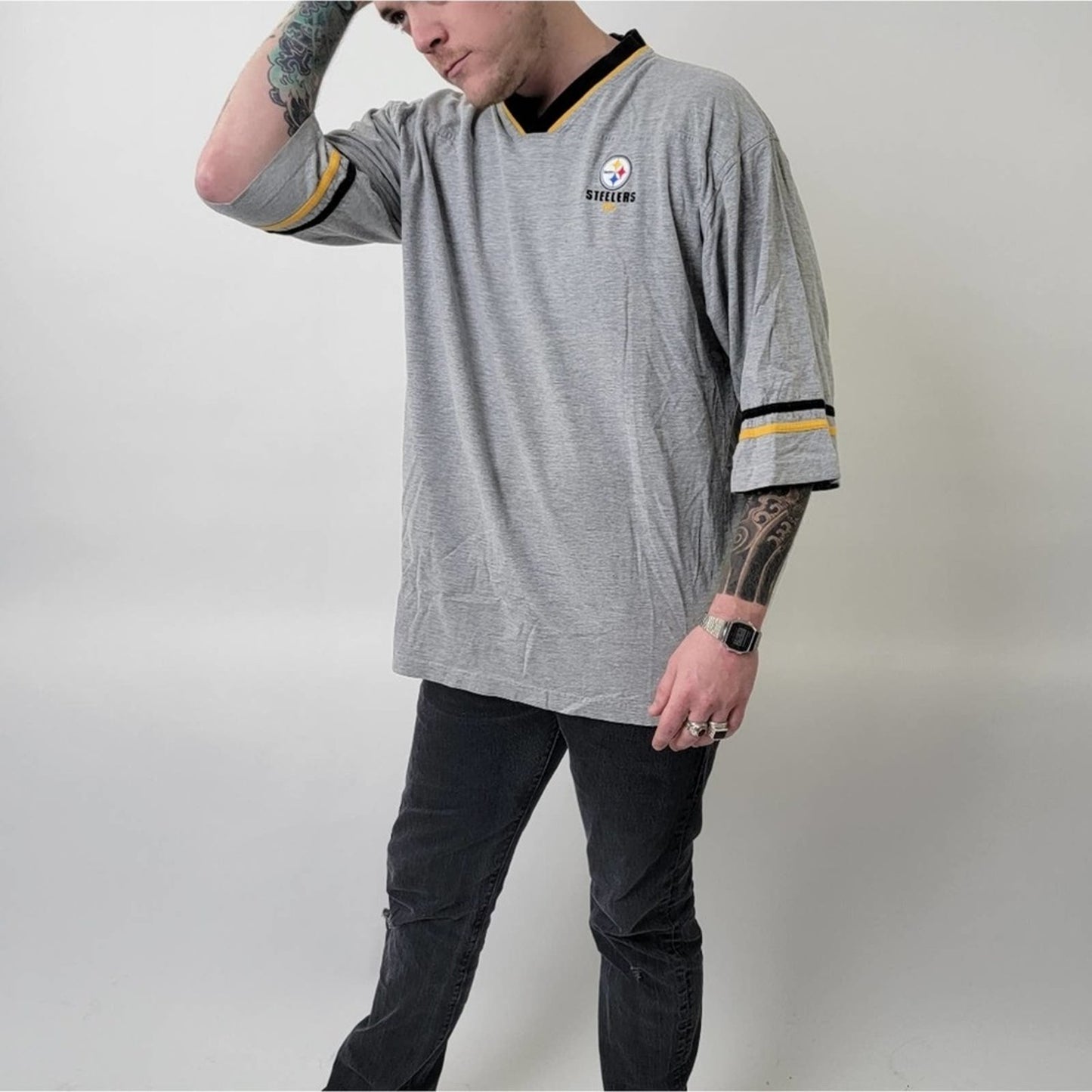Vintage Y2k Pittsburgh Steelers NFL Oversized Jersey VNeck Tee