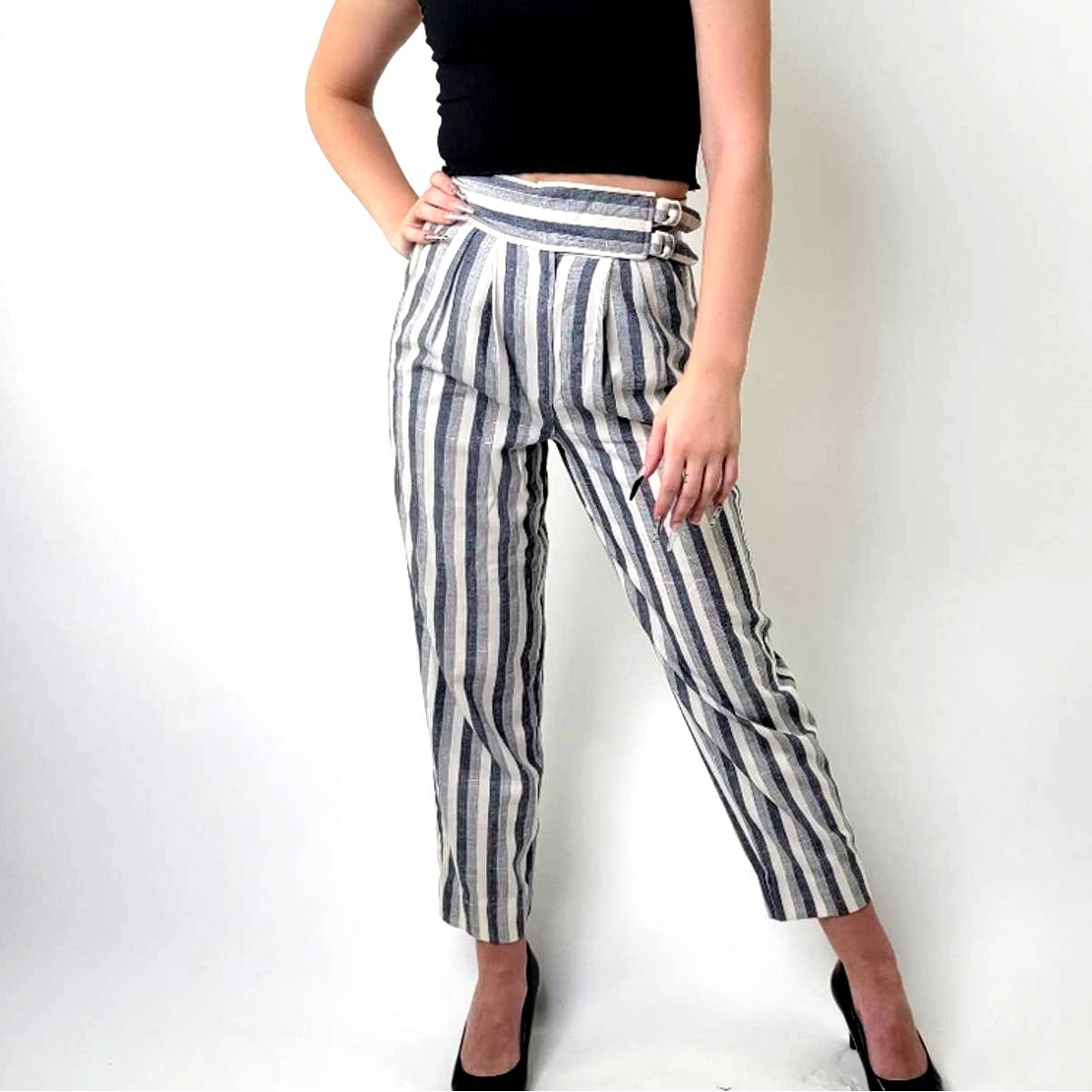 Vintage 70s Stonybrook Striped High Rise Straight Leg Pants