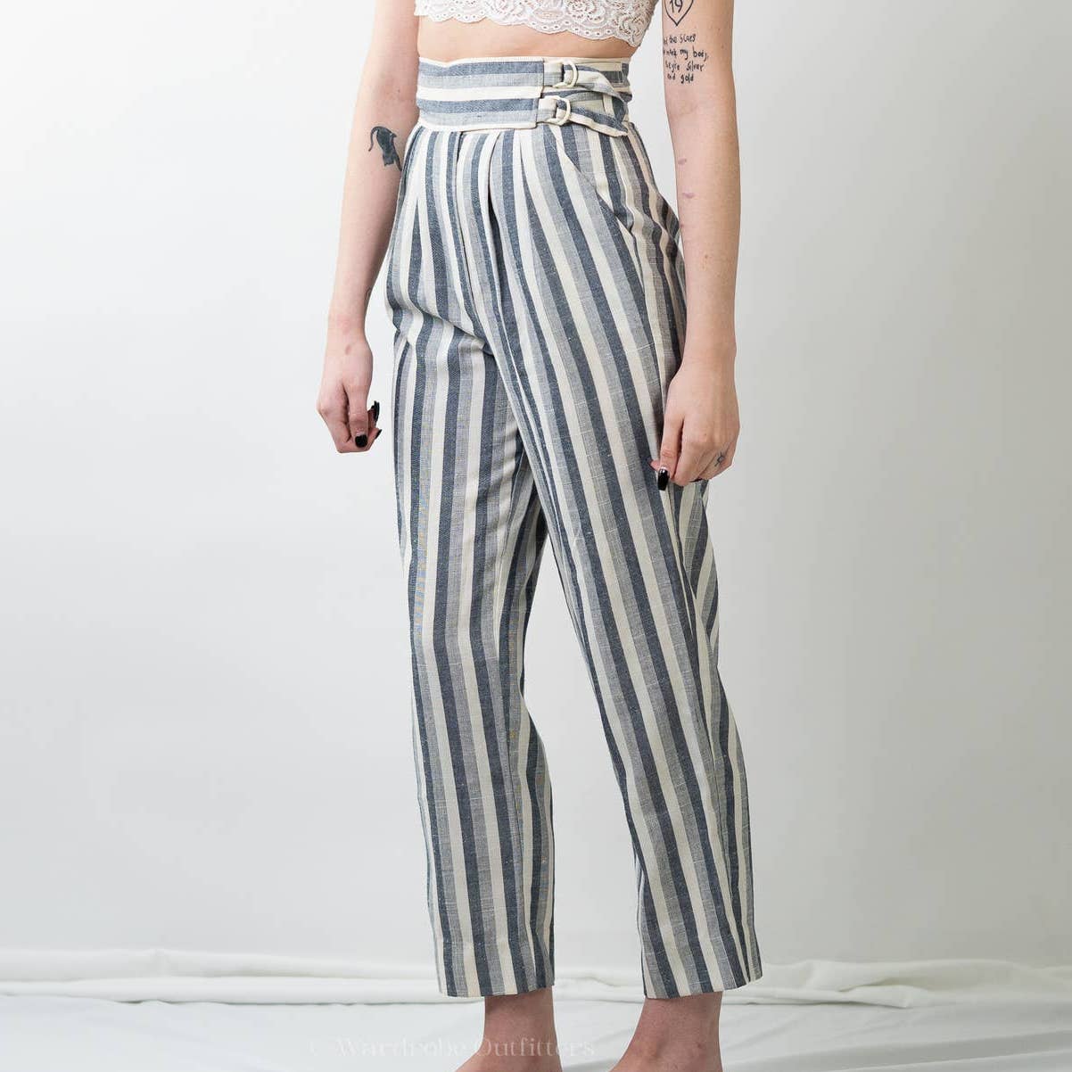 Vintage 70s Stonybrook Striped High Rise Straight Leg Linen Pants