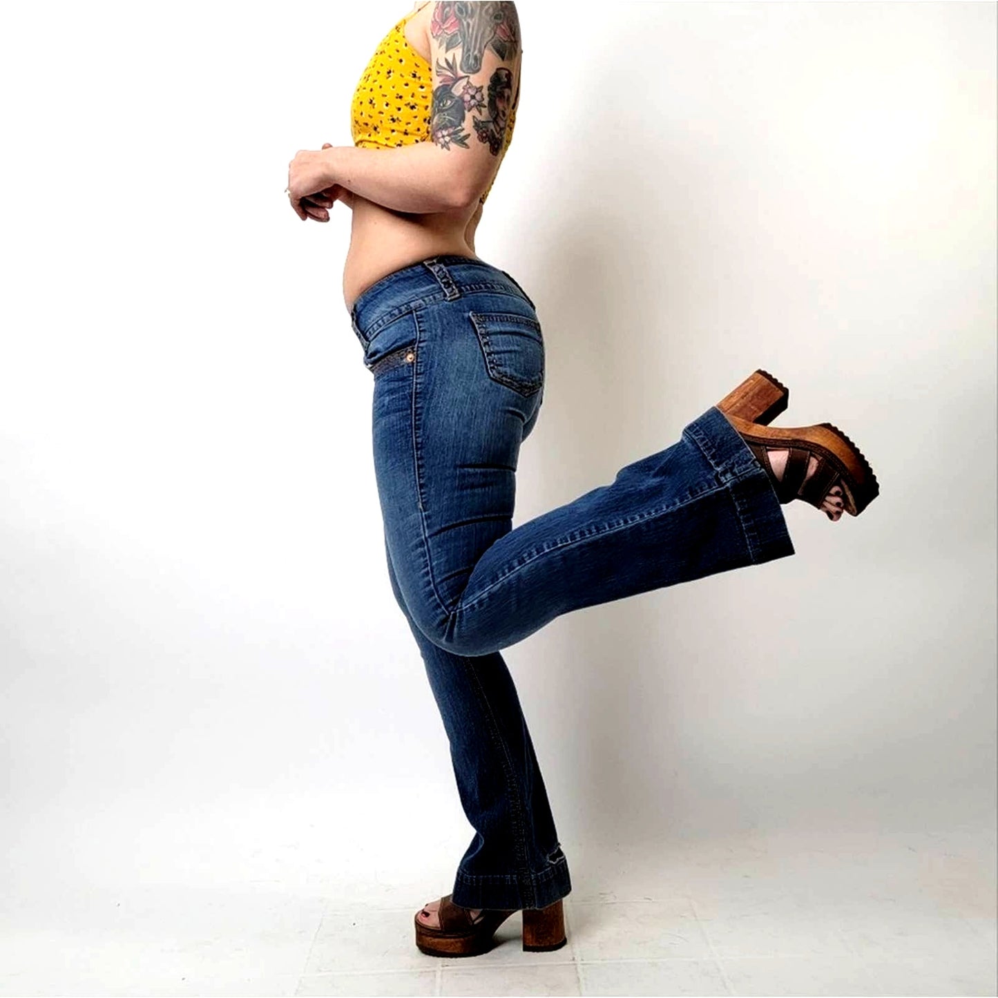 Vintage y2k Fragile Distressed Low Rise Flared Bell Blue Jeans - 7