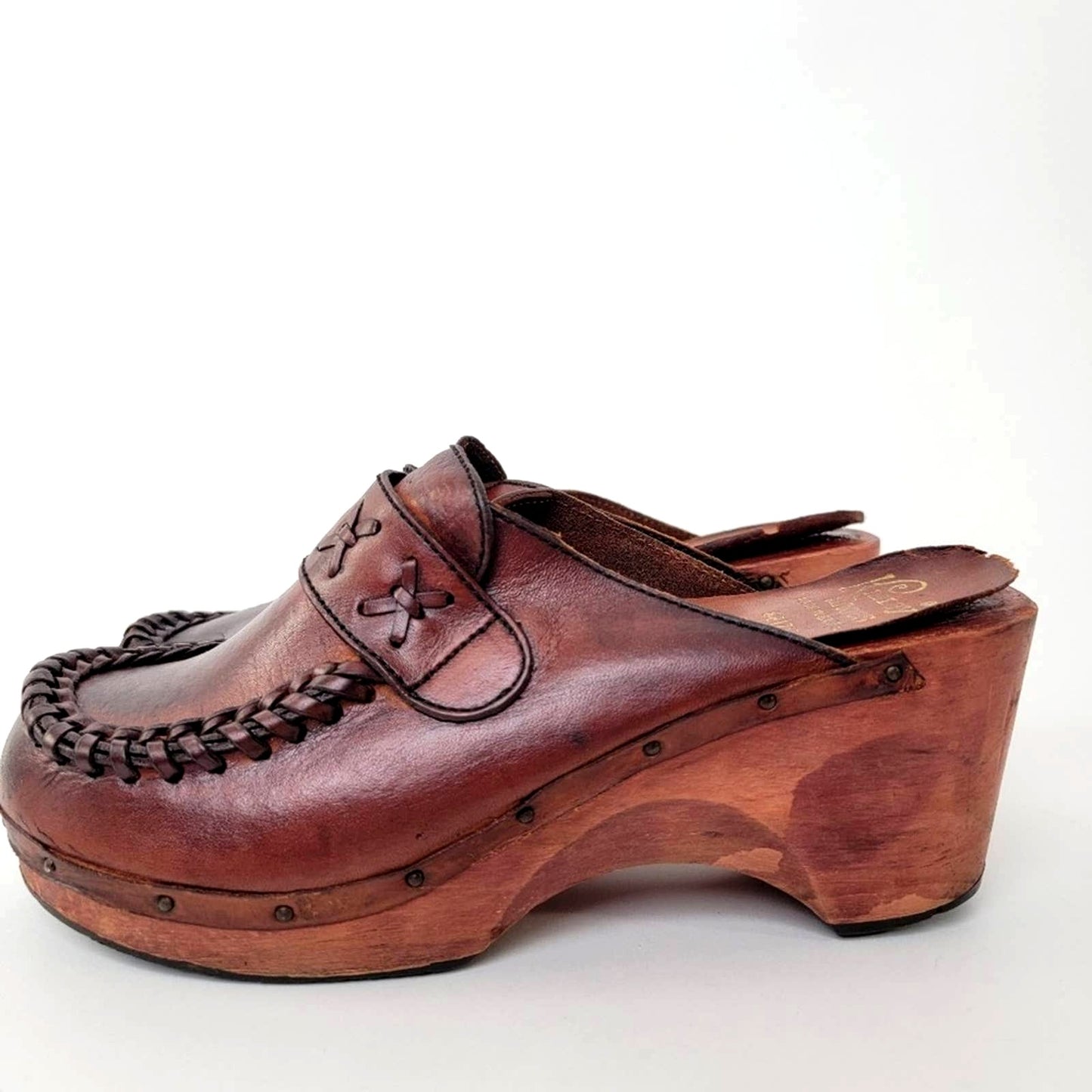 Vintage 70s Wooden Platform Clog Sandals - 6