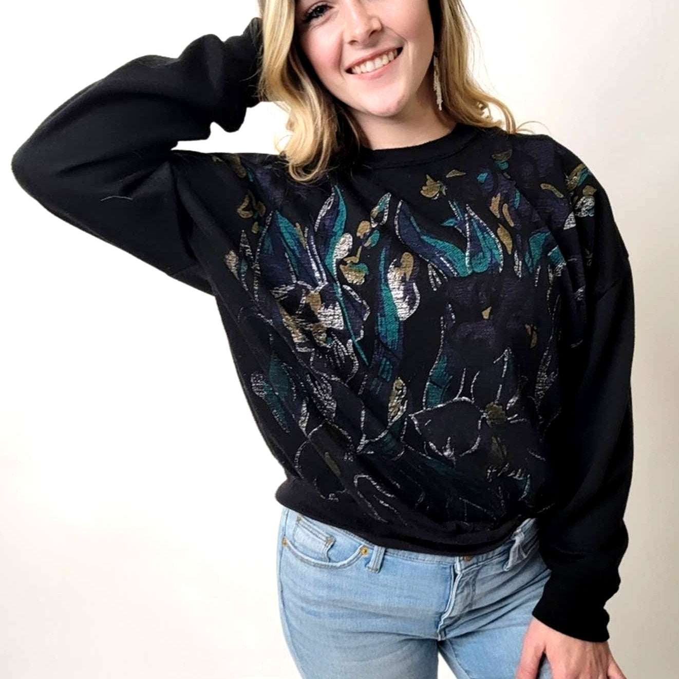 Vintage 90s Black Muted Floral Sweatshirt