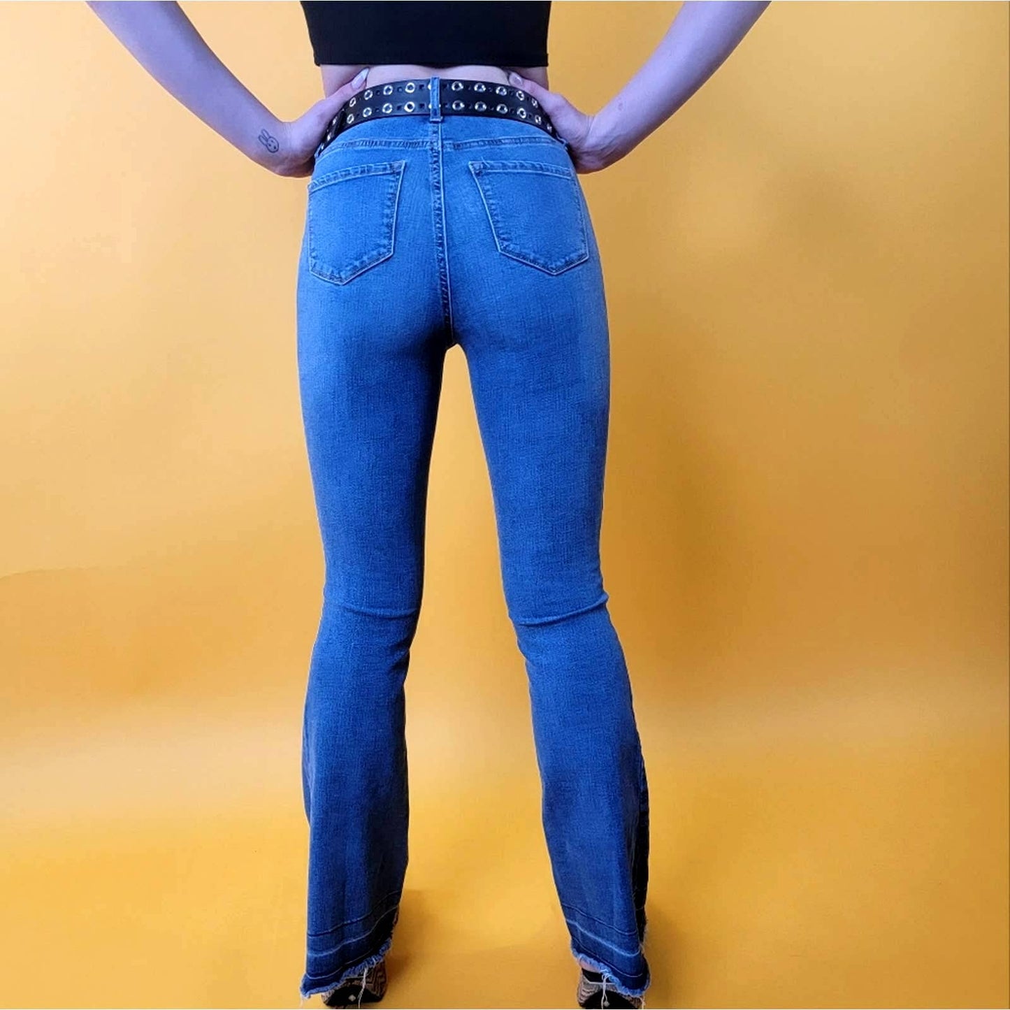 Vintage Y2K Flare low rise wide leg dark wash Jeans - 4
