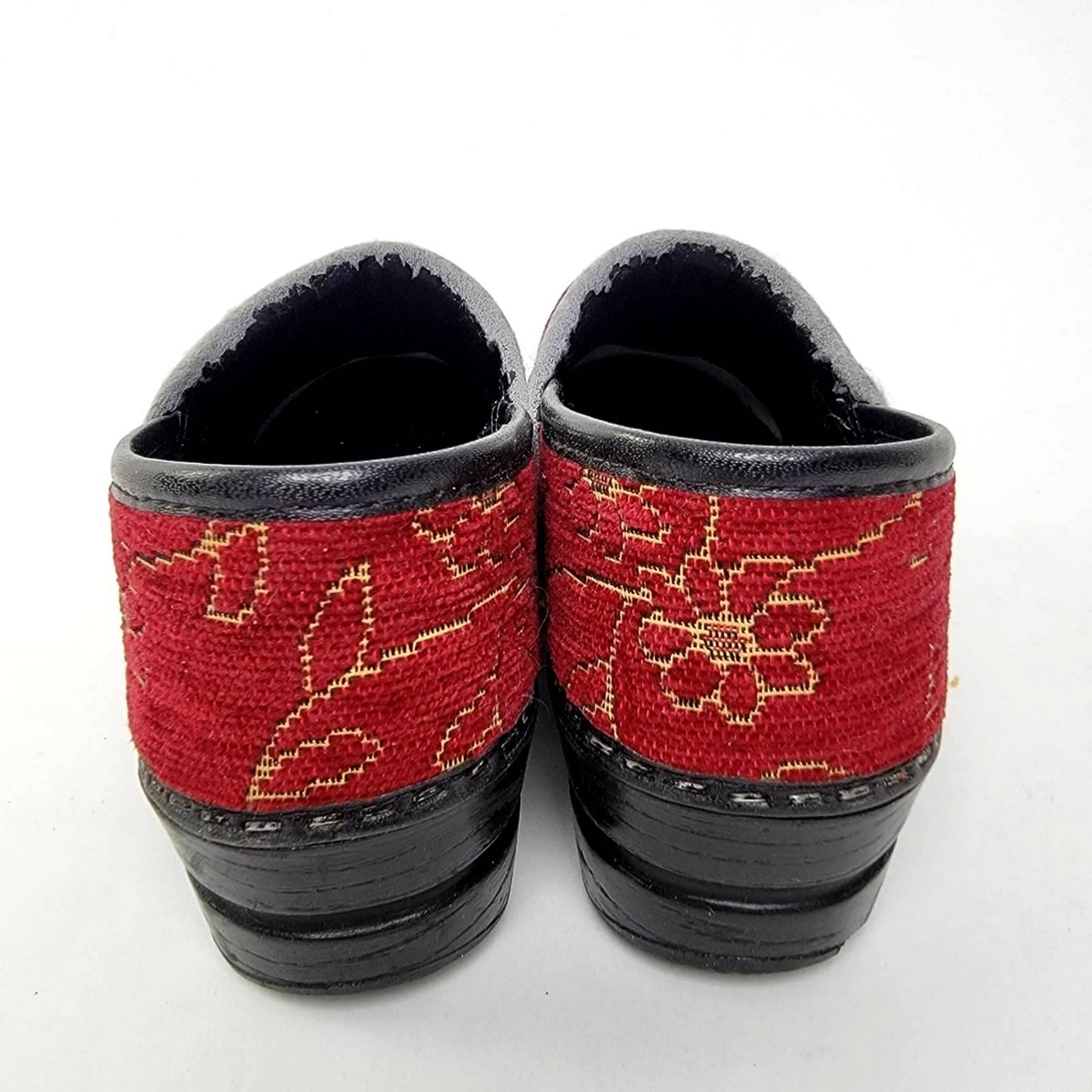 Dansko Red Velvet Embroidered Mule Platform Clogs - 8