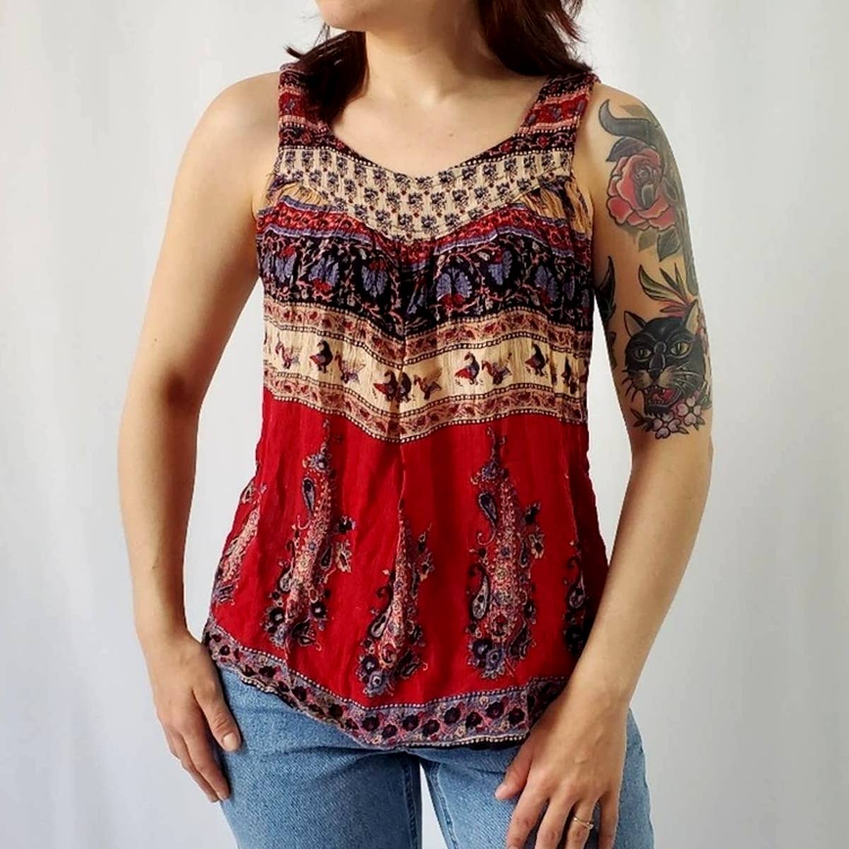 Gypsi Rose World Travelers Boho Flowy Tank Top Tunic