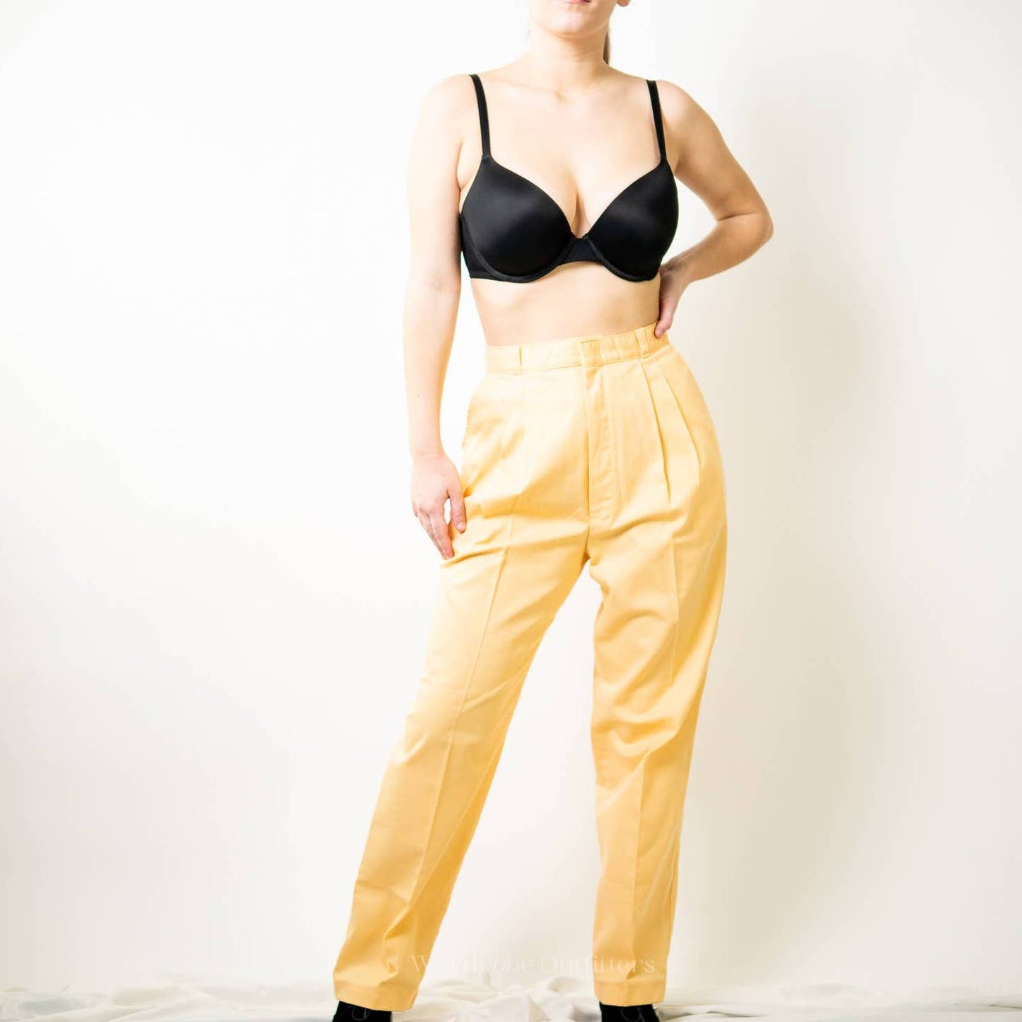 Vintage 70's Cheryl Tiegs Canary Yellow Pastel Straight Pleated Dress Pants