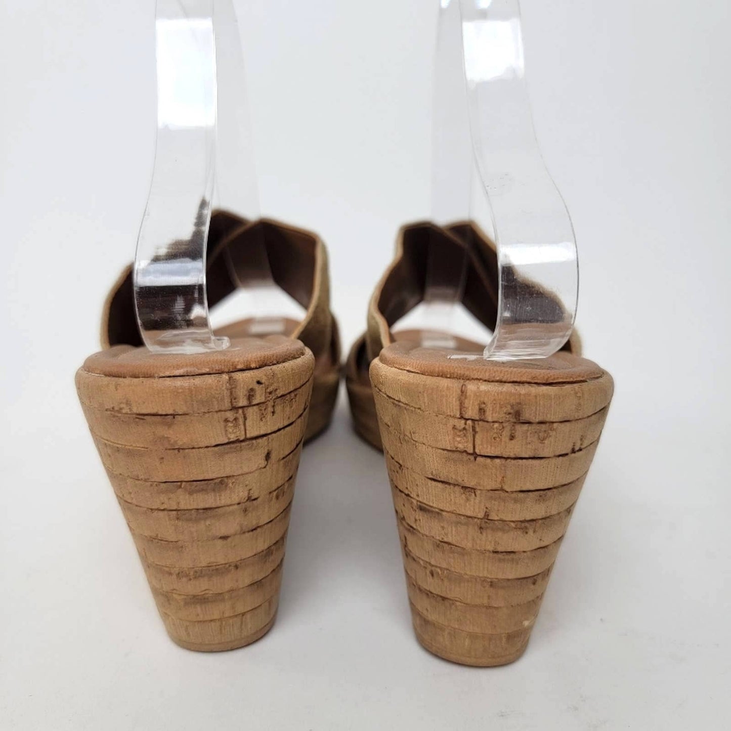 A Giannetti Suede Open Toe Cork Wedge Sandals - 9.5