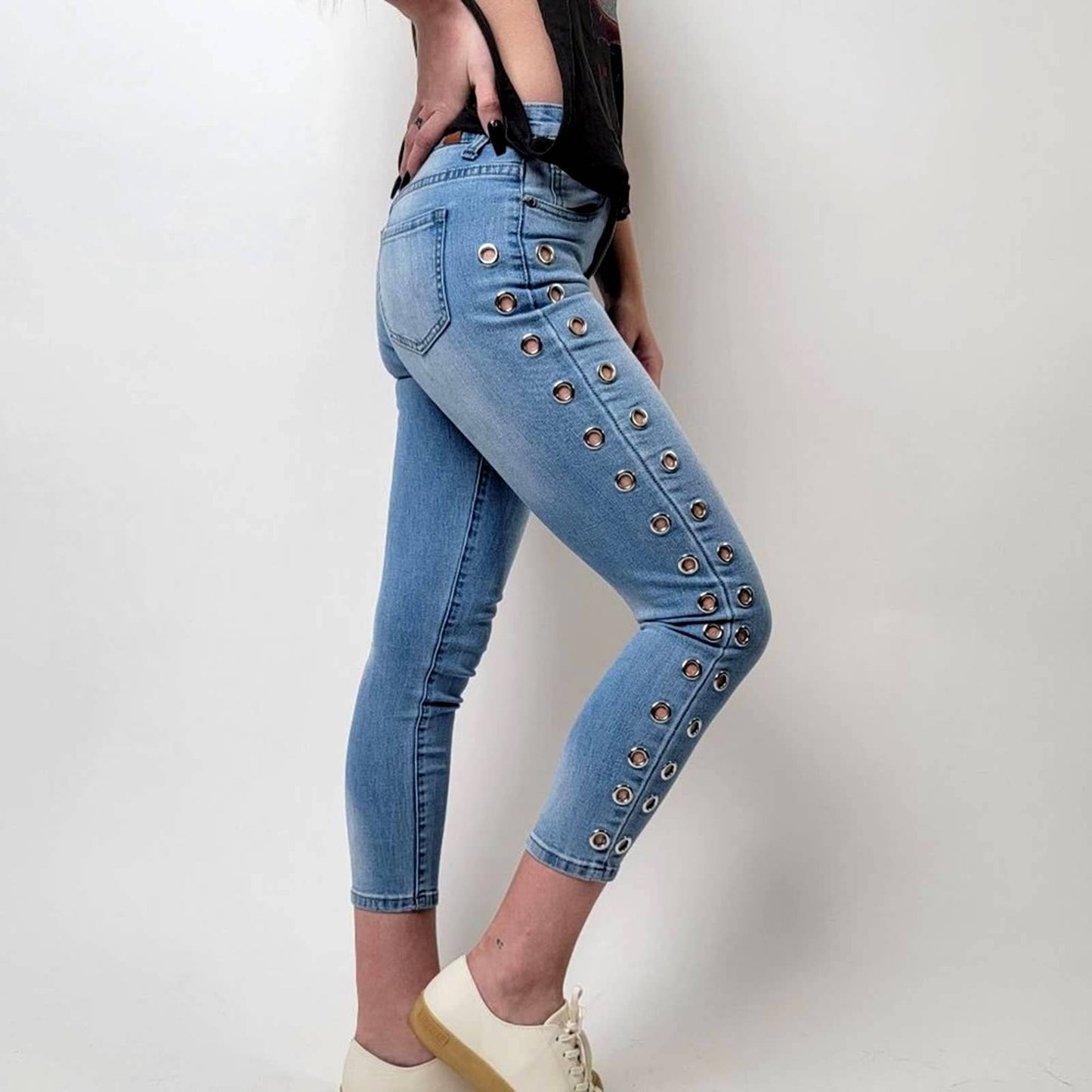 Vintage Y2K Rivited Gogo Skinny Cropped Acid Wash Jeans - 5