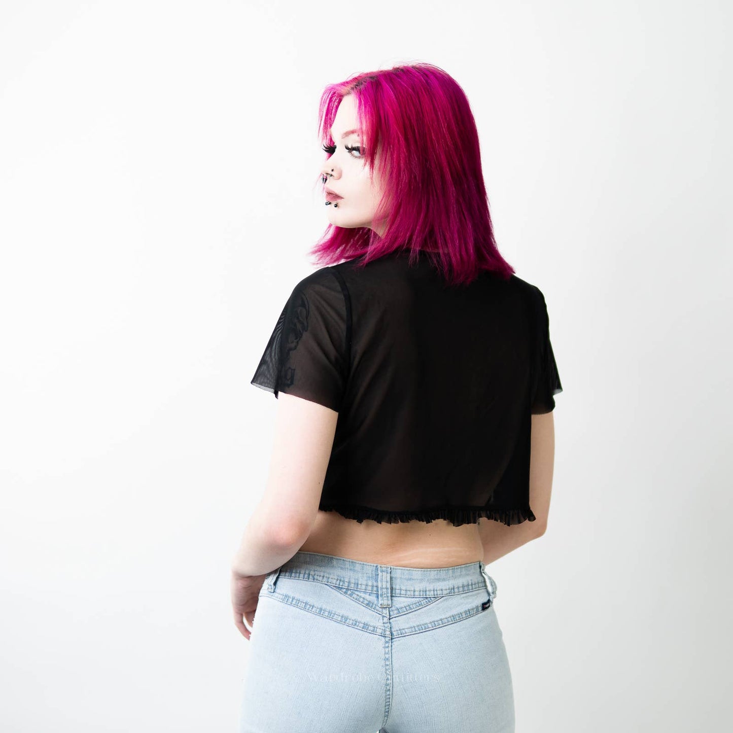 Embroidered Stitched Floral Rose See Through Sheer Mesh Rave Crop Top