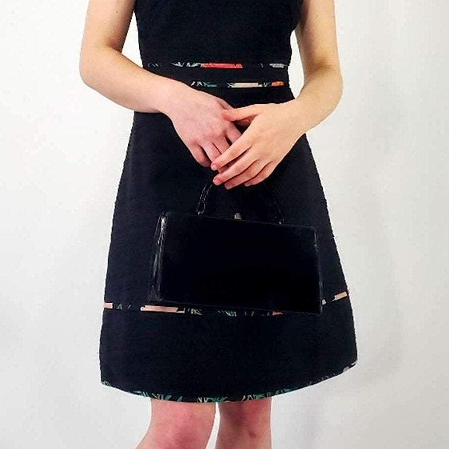 Vintage 1950's Black Handbag Purse Tote Clutch