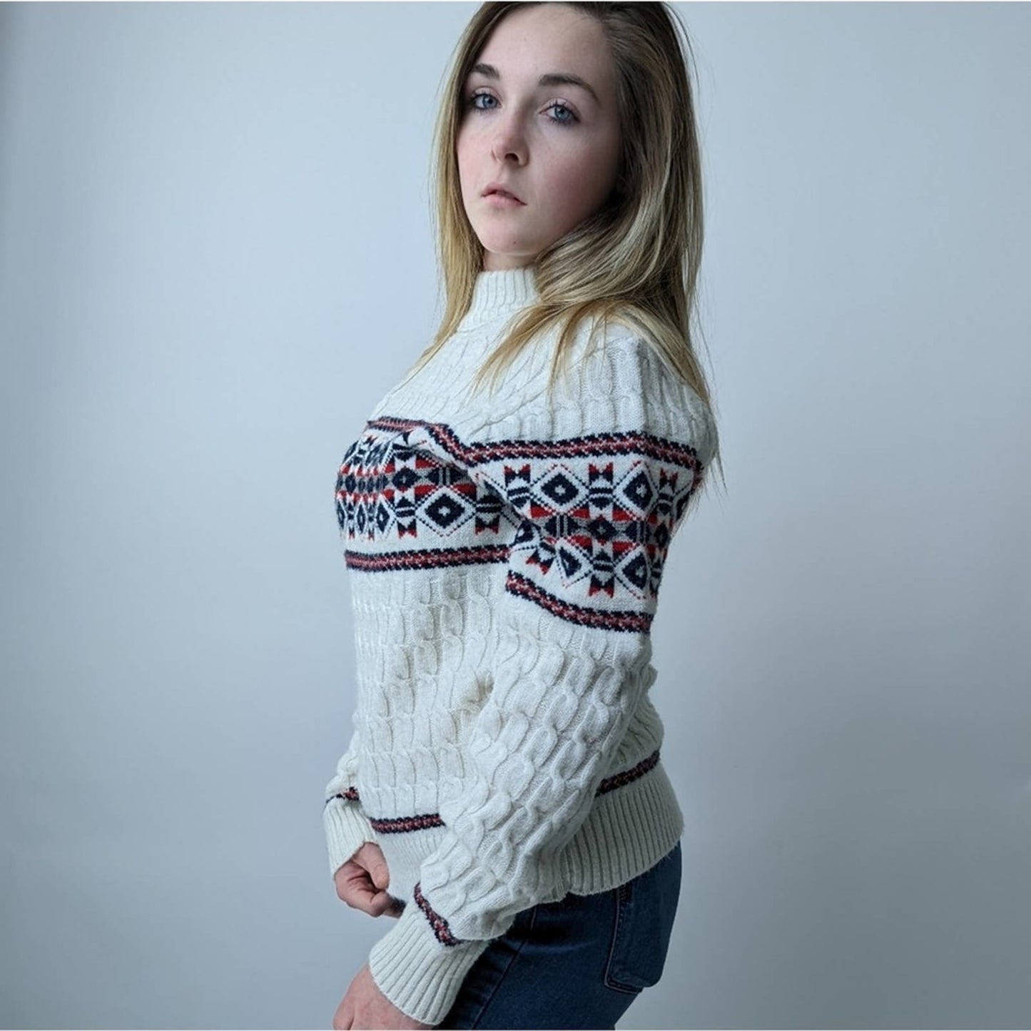 Vintage 70's Lord Jeff Cable Knit Turtleneck Sweater - M