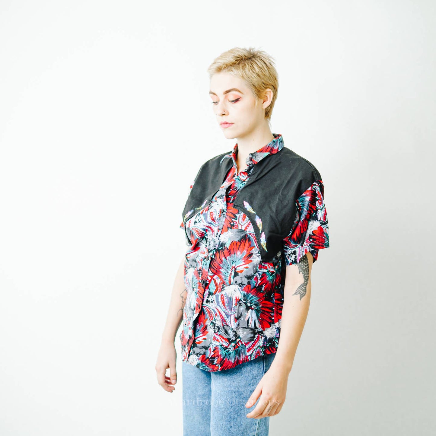 Vintage 90s Western Tribal Flyback Button Down Shirt - M