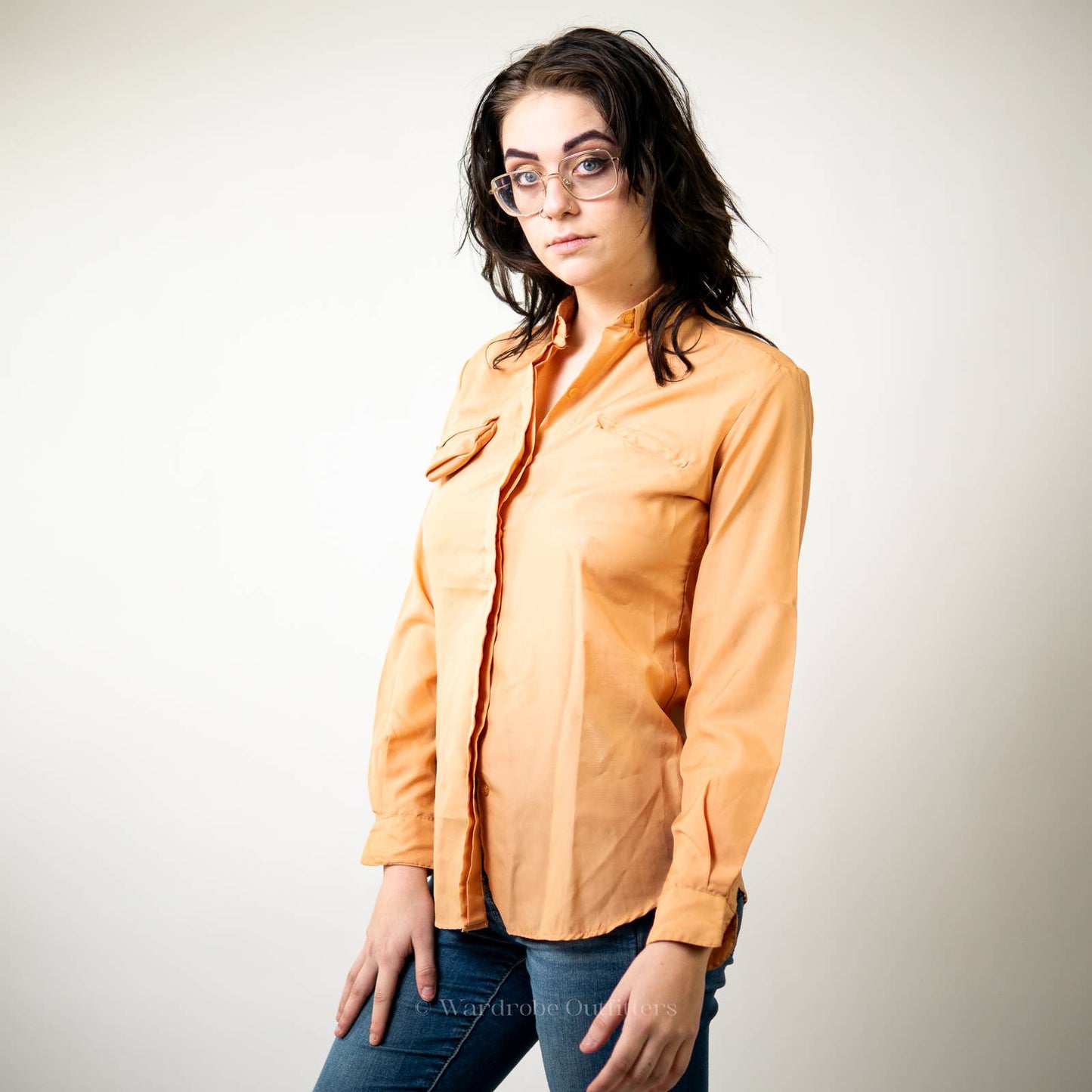 Vintage Sherbet Orange Western Cut Button Up Blouse