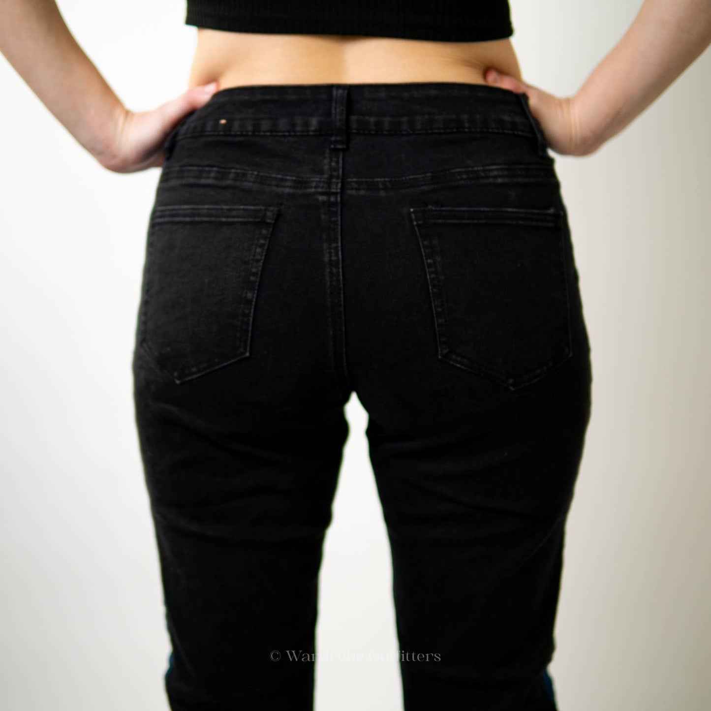 Roebuck & Co. R1893 Black Tapered Leg Stripe Skinny Jeans - 8