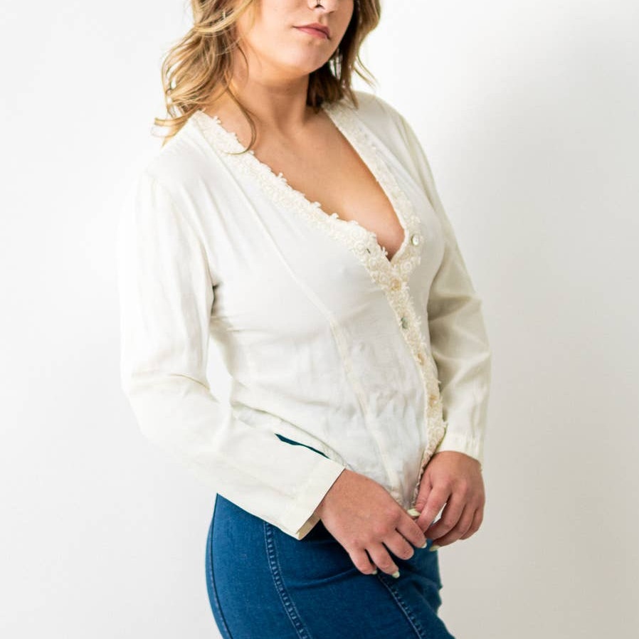 Vintage 90s Sexy Low Cute Lace Blouse
