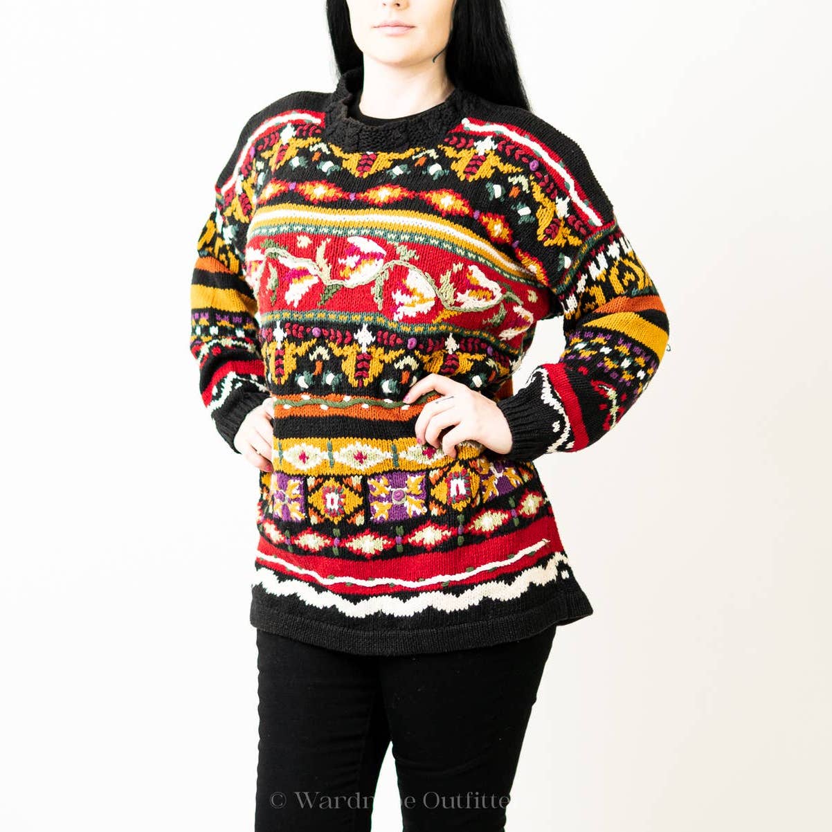 Vintage 90s Chunky Crochet Knit Sweater by Heirloom Collectibles - L
