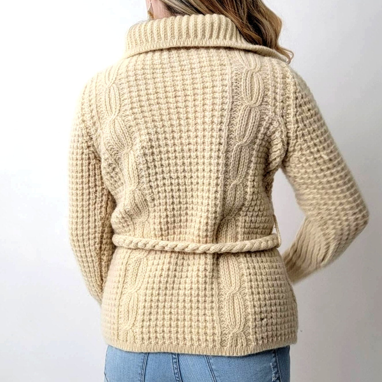 Gaeltarra Pure Wool Aran Knit Vintage Fisherman Sweater - S