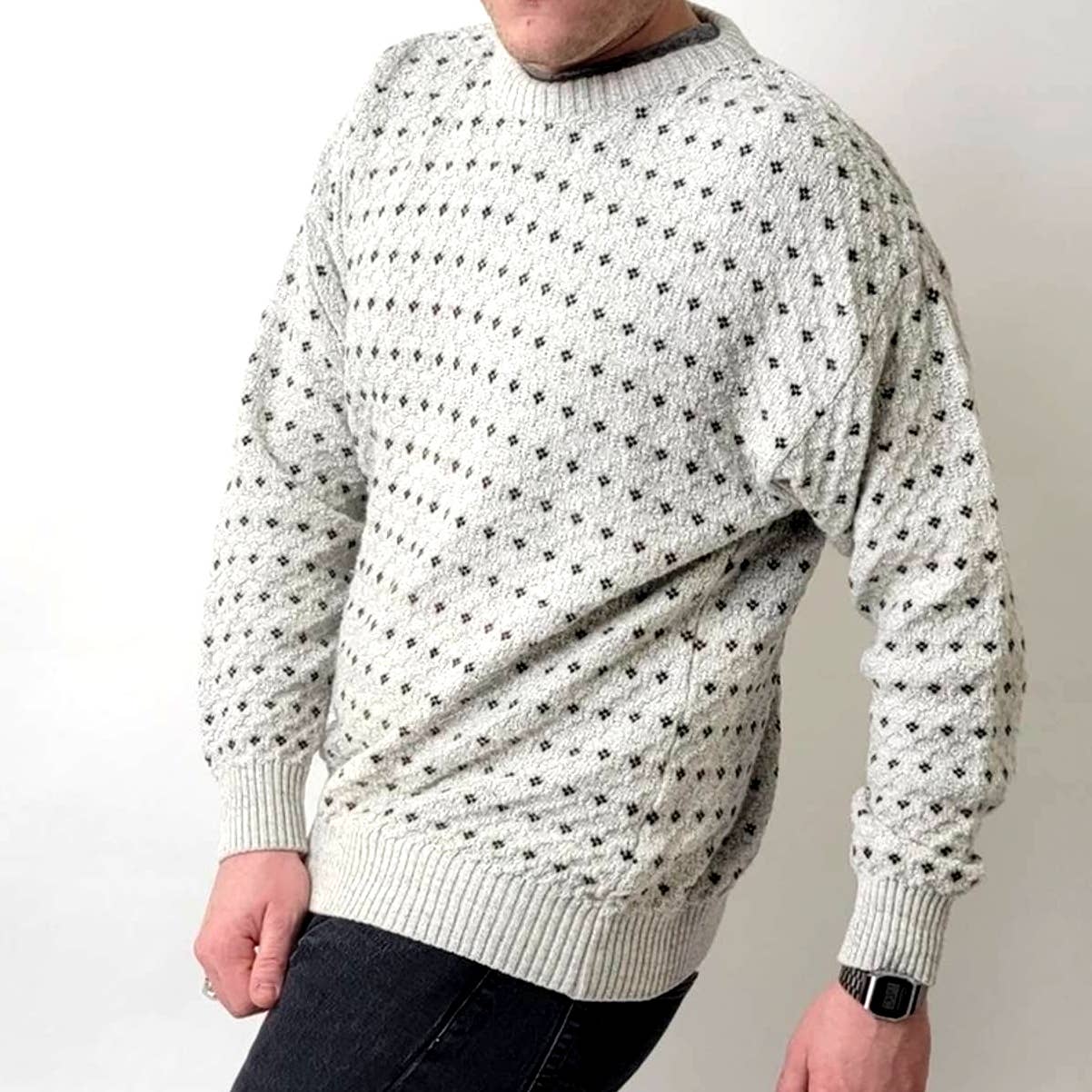 Vintage 90s Crew Neck Chunky Knit Grampa Sweater - L