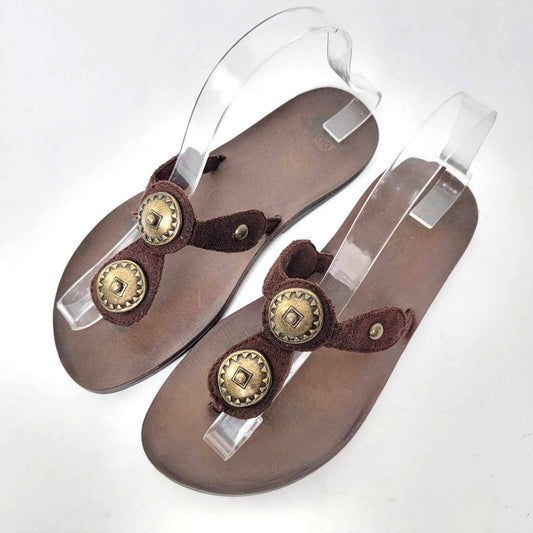 Brass Medalion Crest Flip Flop Thong Sandals - 7