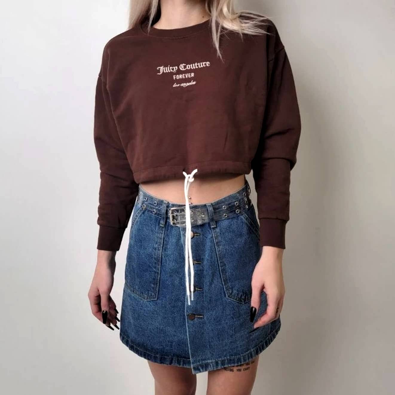 Button Front Deep Patch Pocket Denim Jean Mini Skirt - S
