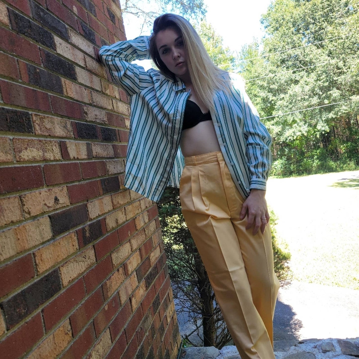 Vintage 70's Cheryl Tiegs canary yellow pastel straight pleated dress pants