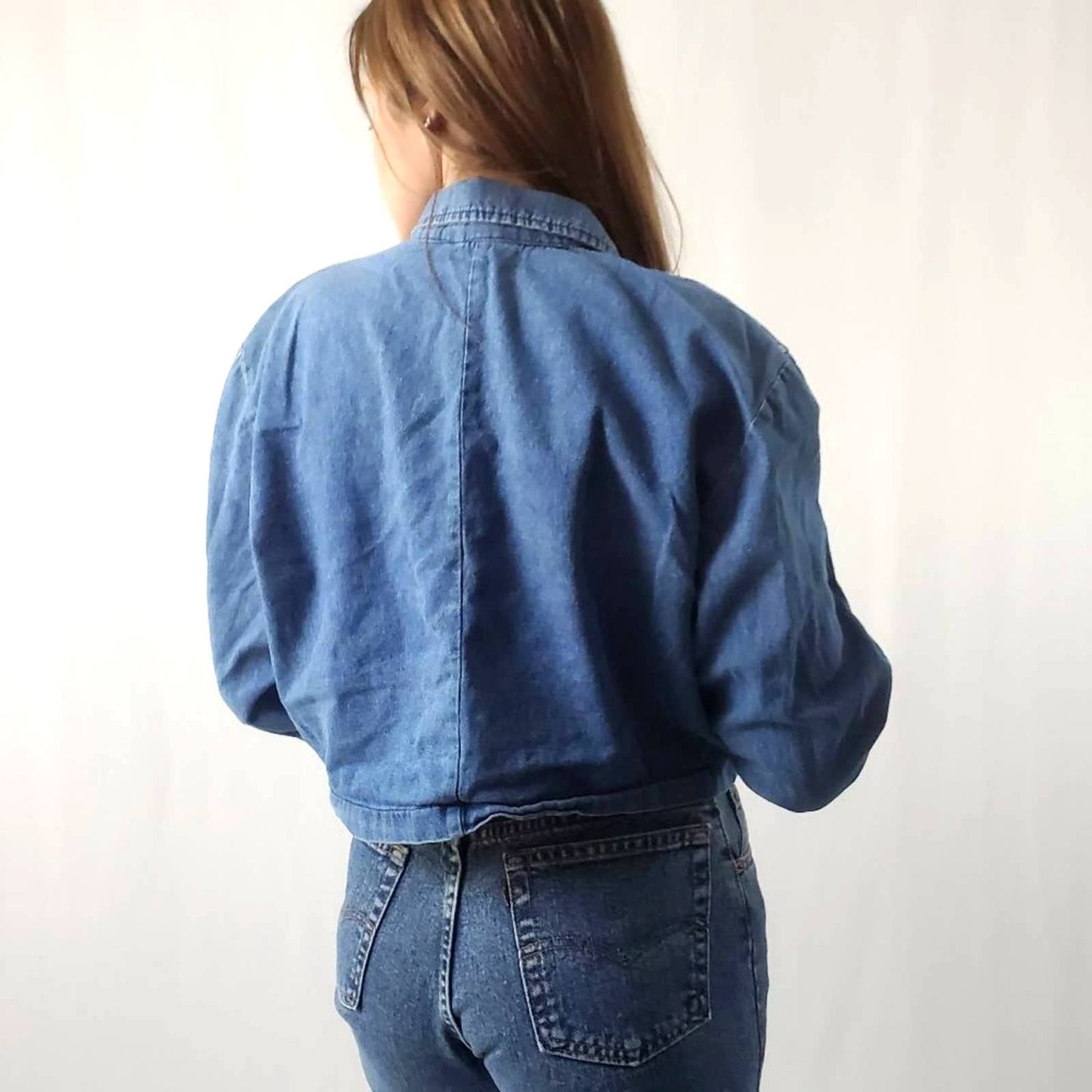 Vintage 90s Floral Western Cropped Denim Shacket Shirt