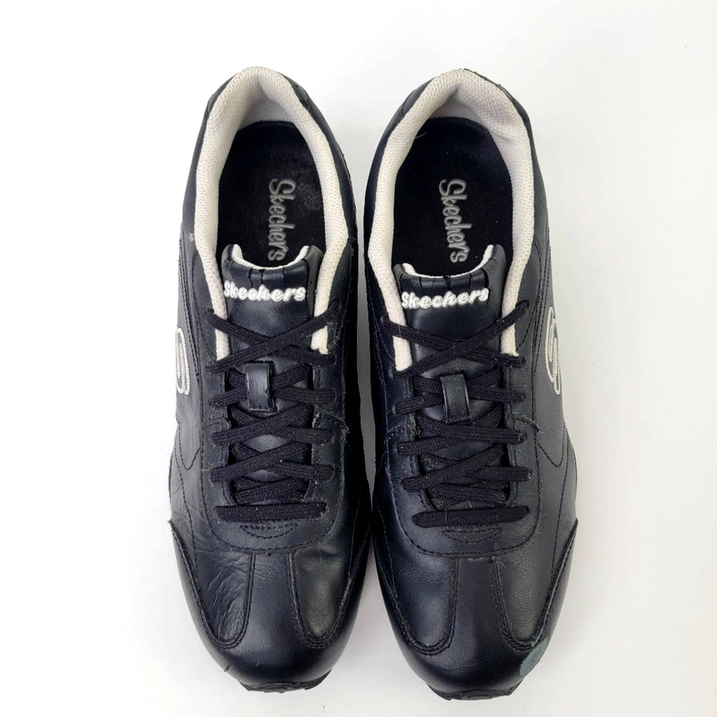 Vintage 2010 Skechers Black White Athletic Leather Running Tennis Shoes - 10=
