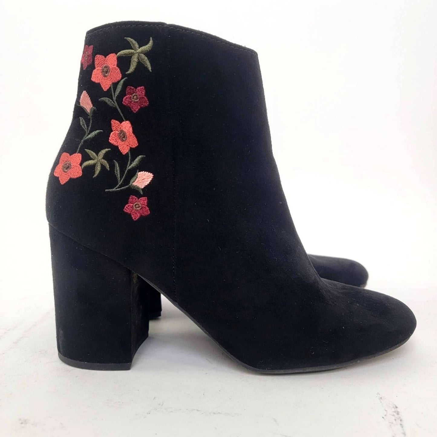 Floral Suede Chunky Block Heel Shootie Booties - 9