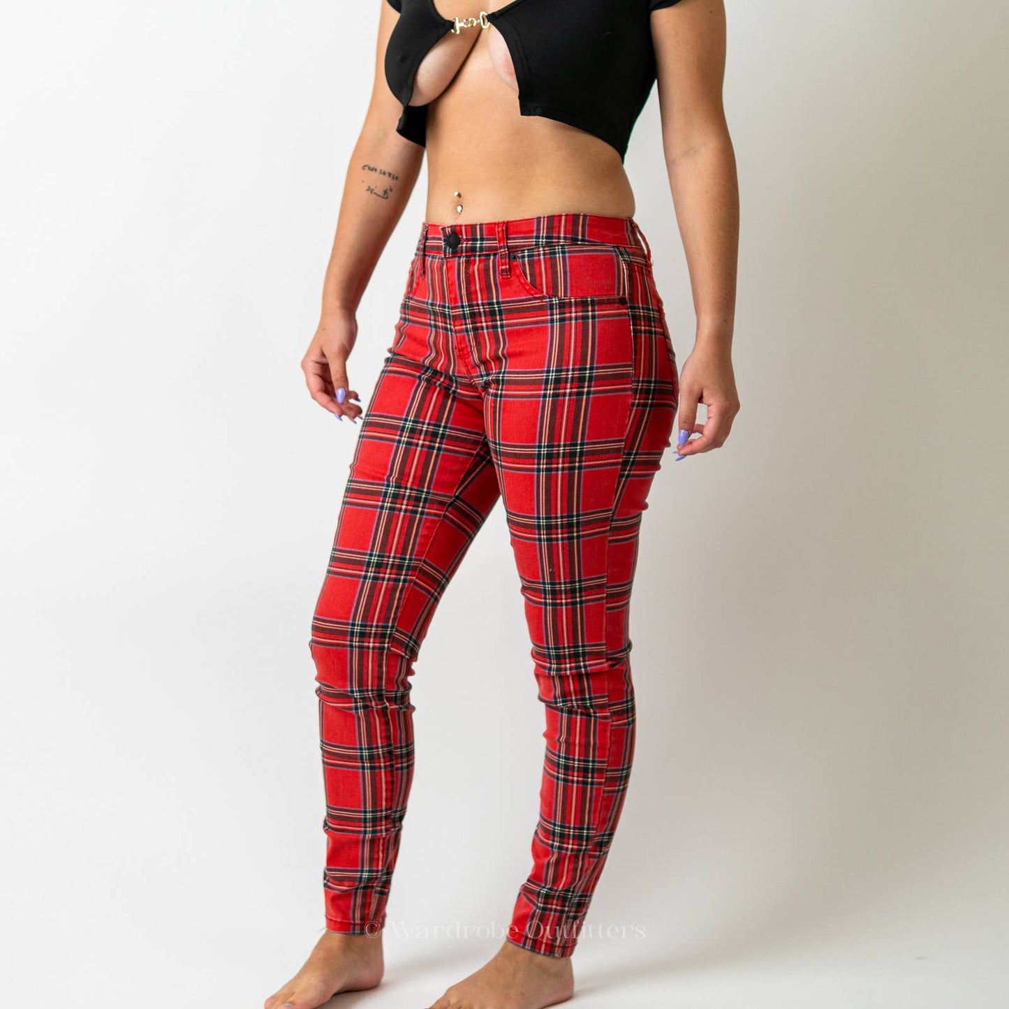 Red Tartan Plaid High Waisted Skinny Pants