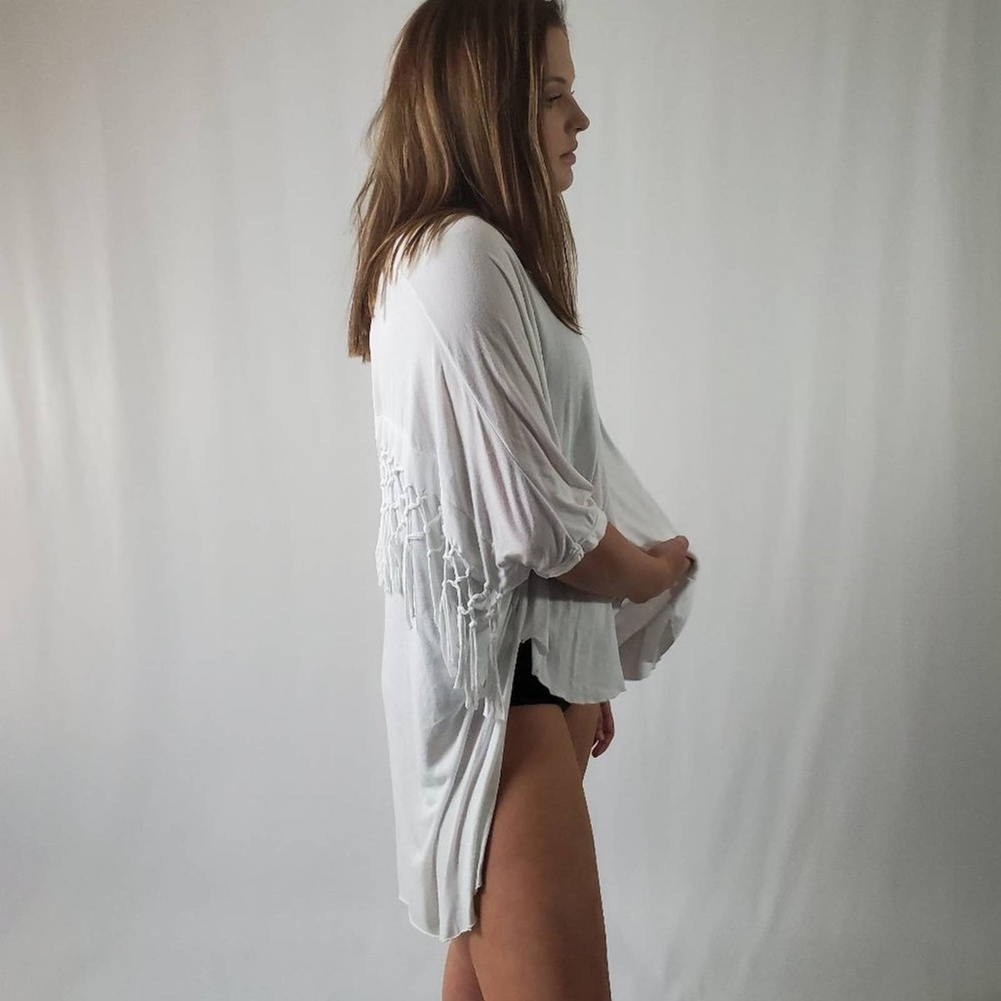 Skemo Oversized Beach Cover Up Fringe White - M