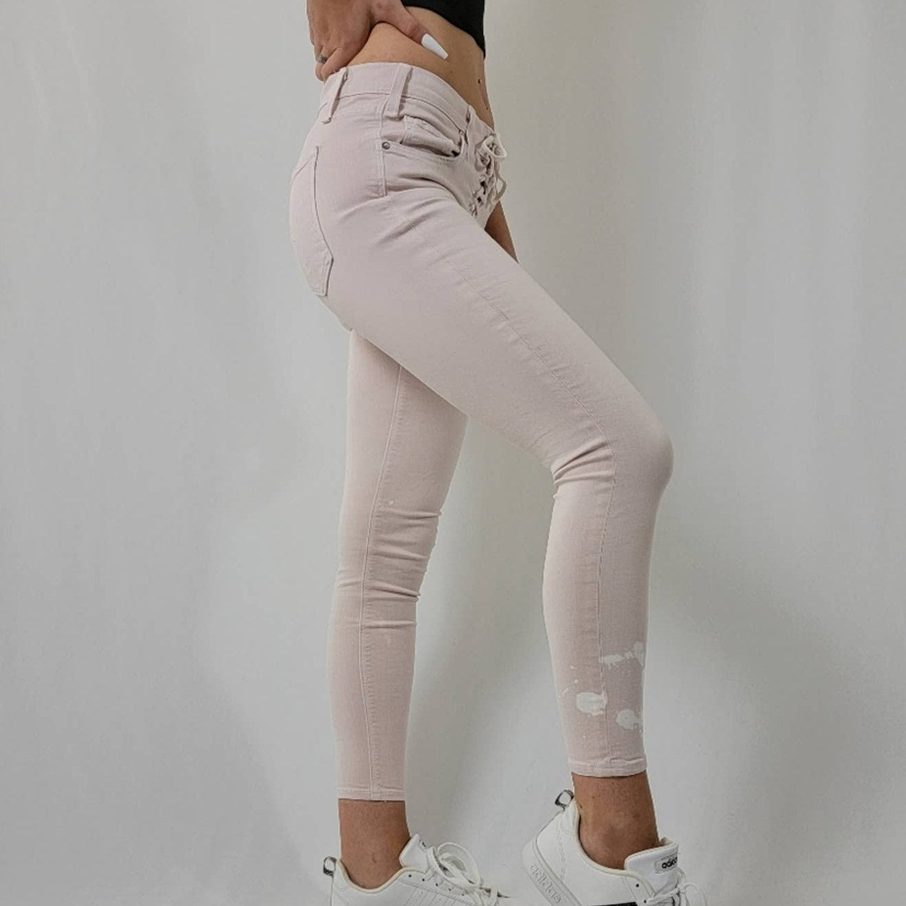 Anthropologie x McGuire Isabeli Lace Up Pastel Pink Paint Splat Skinny Jeans - 27