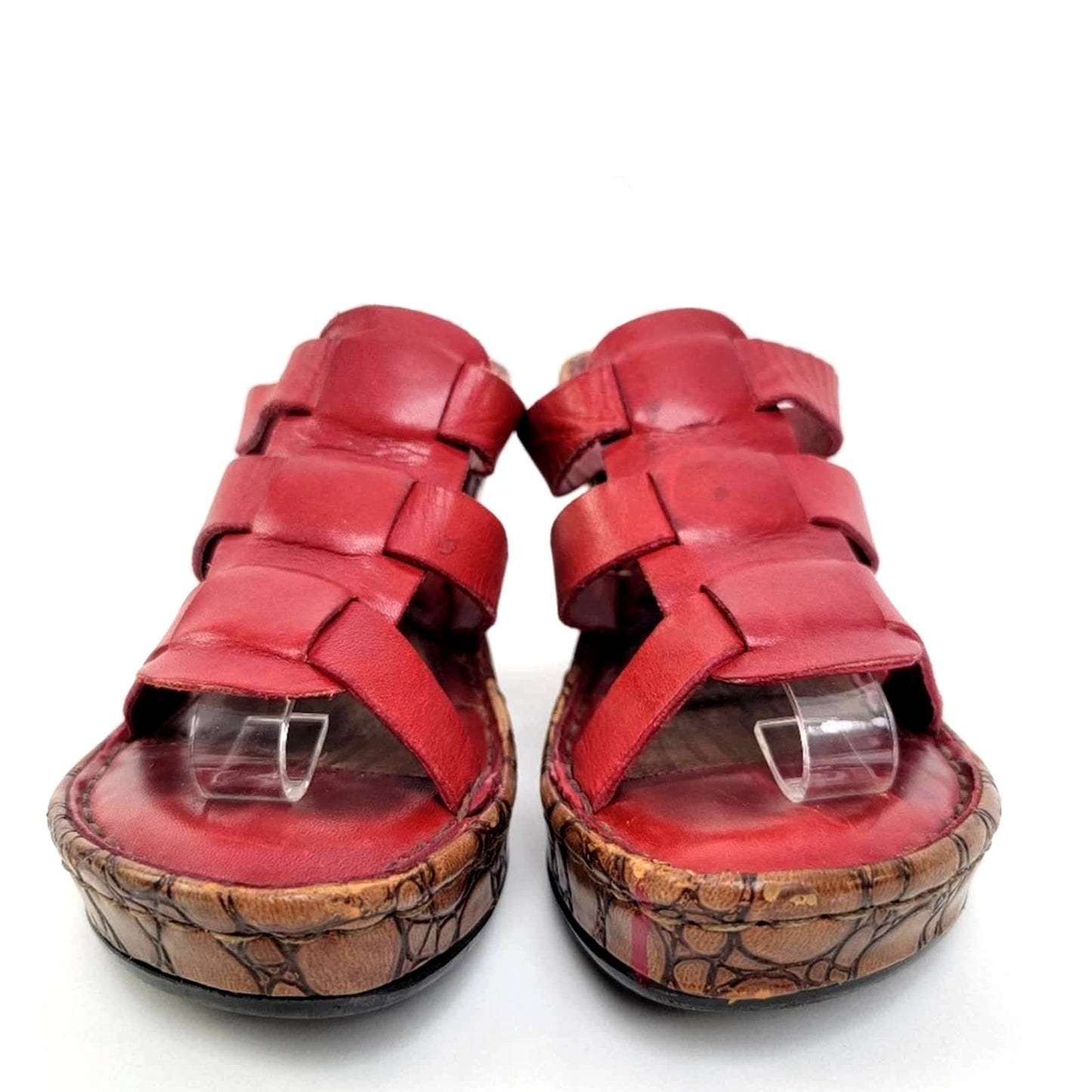 Born BOC Pebbled Cork Red Glaidator Strappy Slip On Platform Wedge Sandals - 7