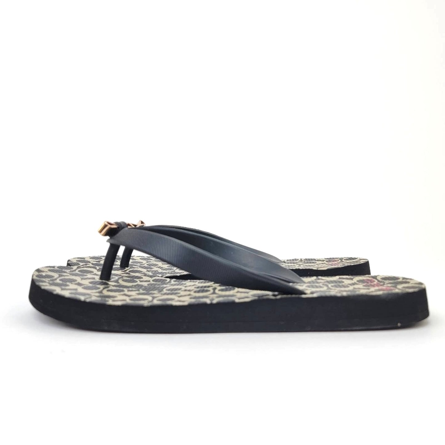 Coach New York Black LOGO Flip Flop Sandals - 5/6