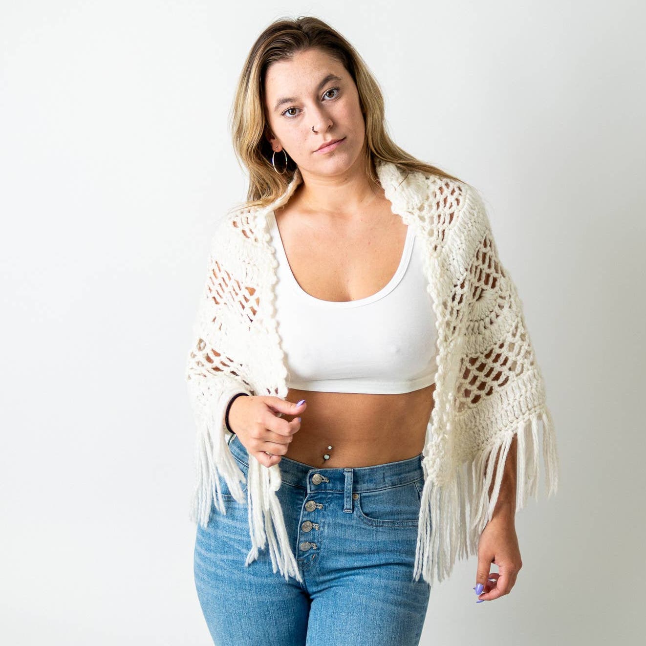 Handmade Crochet Knit Tassel Shaw Poncho Coverup