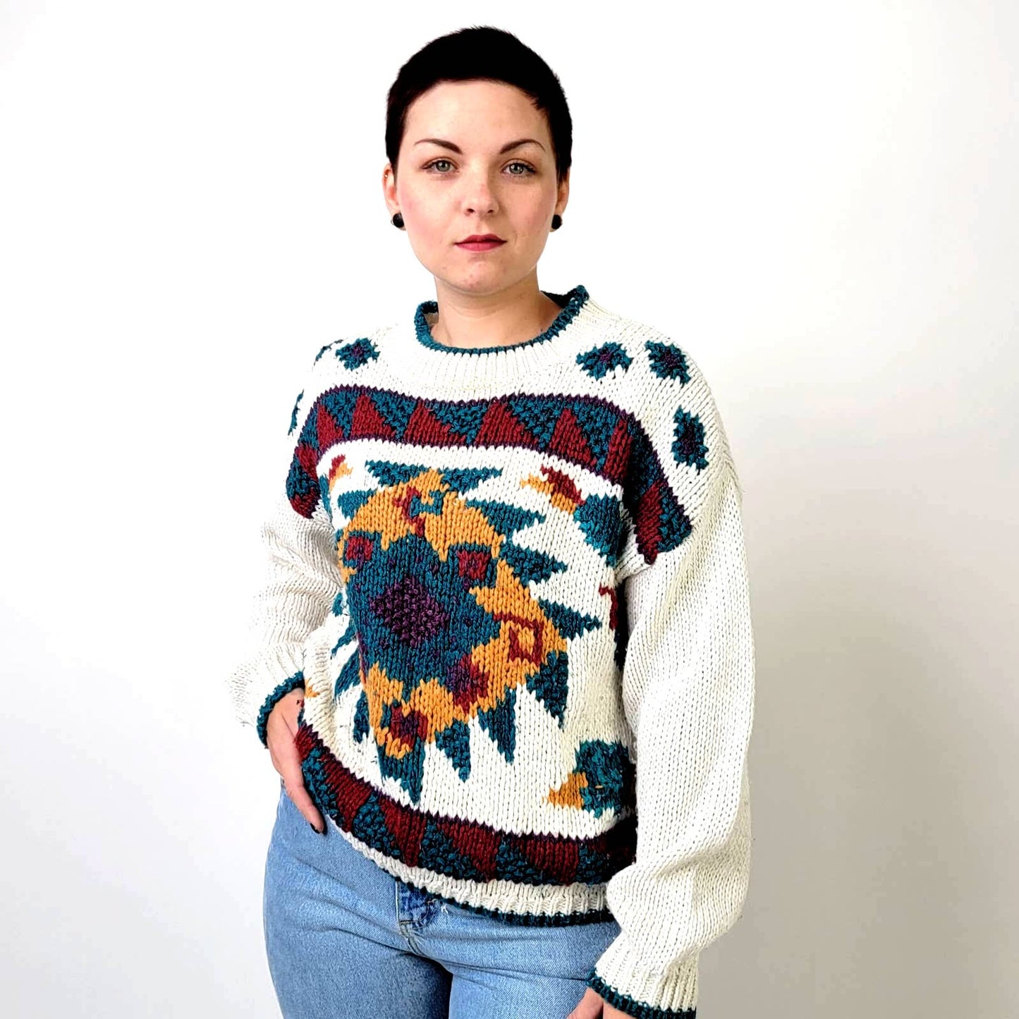 Vintage 1993 Crew Neck Chunky Knit Oversized Sweater - L