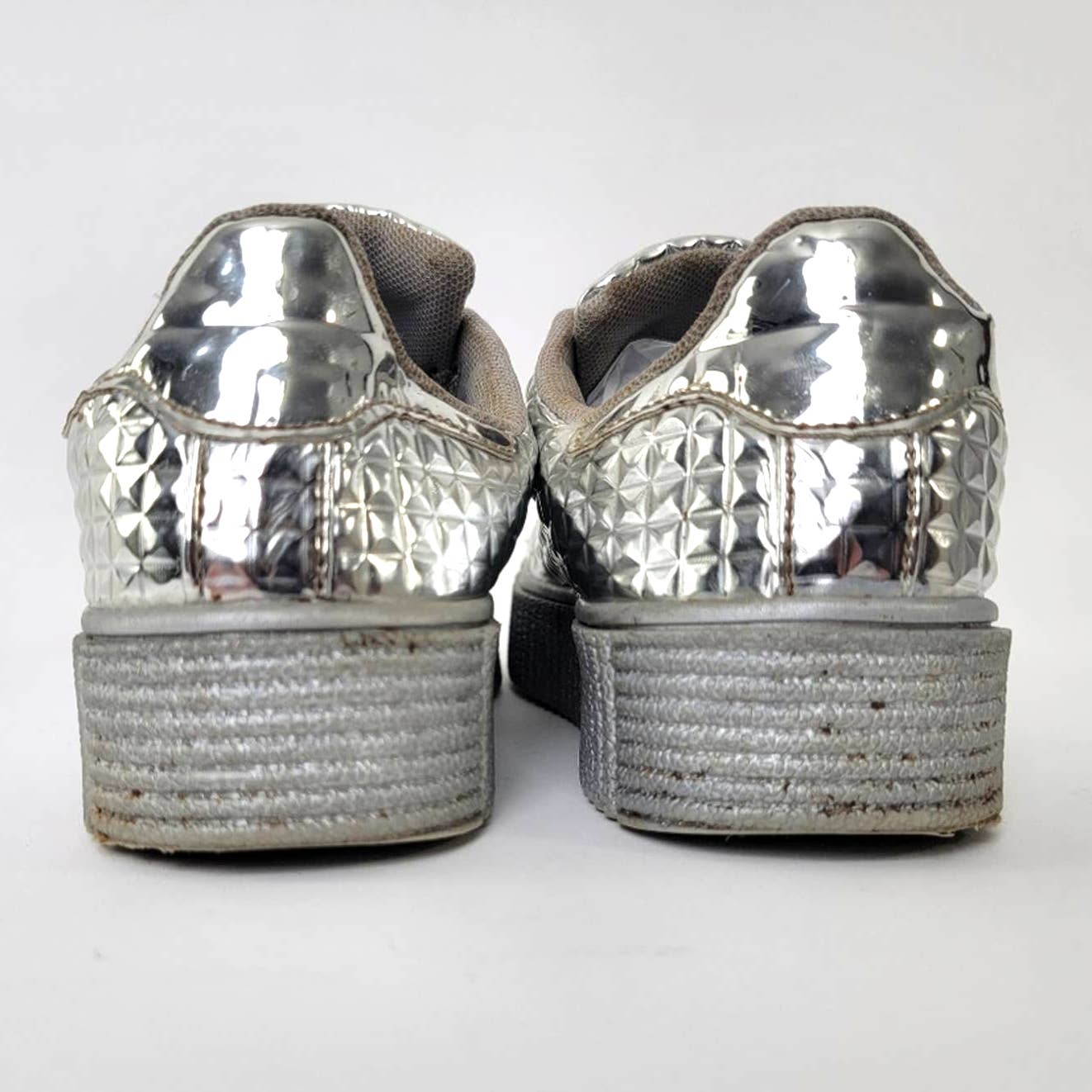 Chrome Lace Up Platform Silver Sneakers - 9