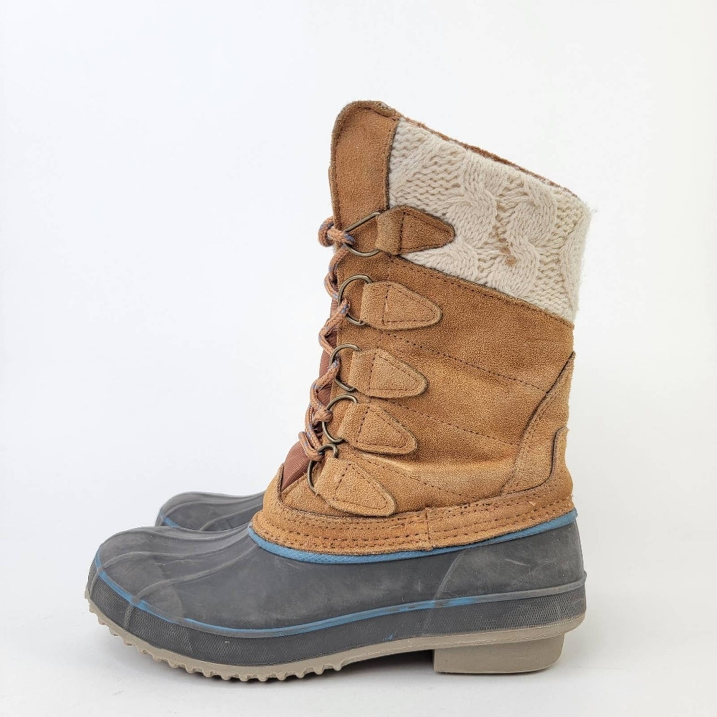 Khombu Cozy Crochet Knit Tall Duck Boots - 6.5