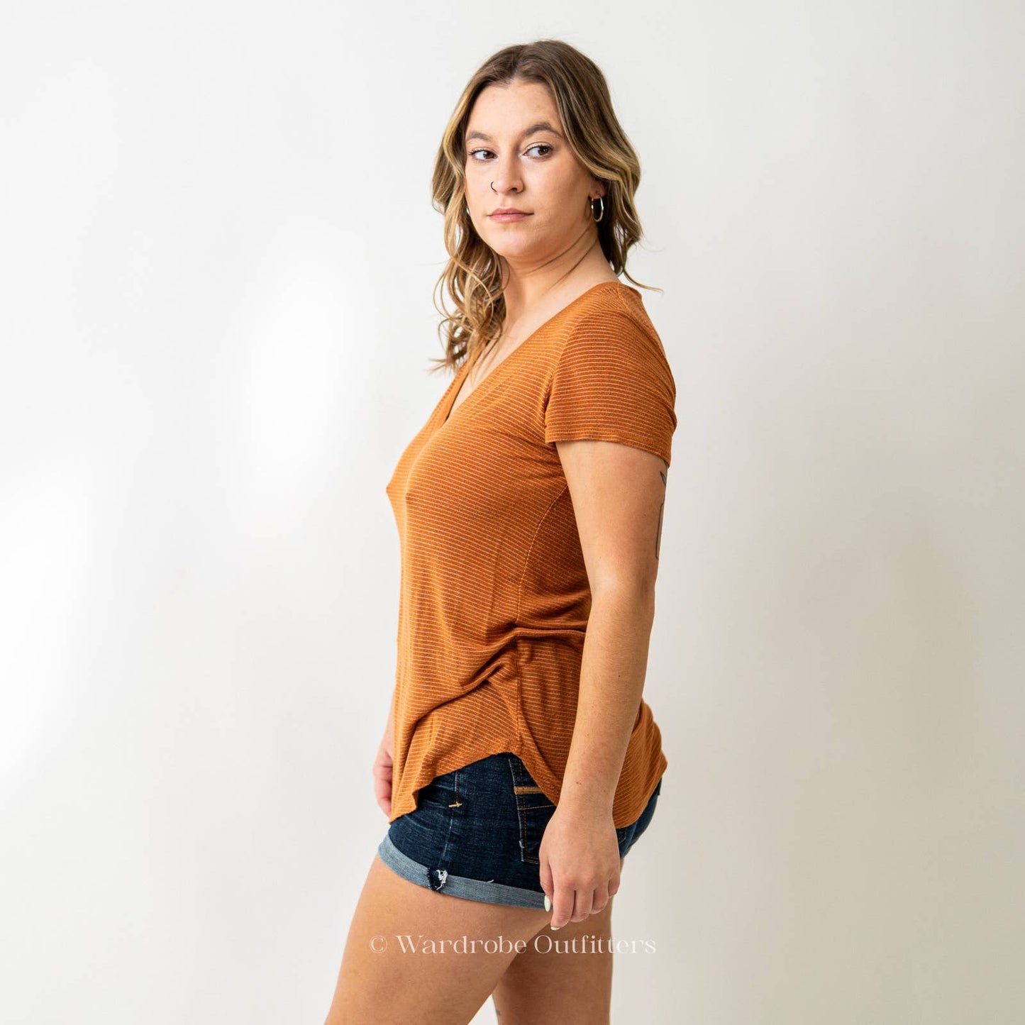 F21 x Striped Yellow Paper V-Neck Tee Shirt