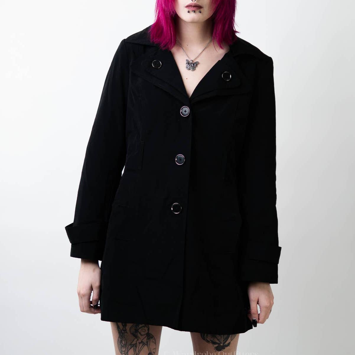 London Fog Black Single Breasted Pea Trench Coat - S