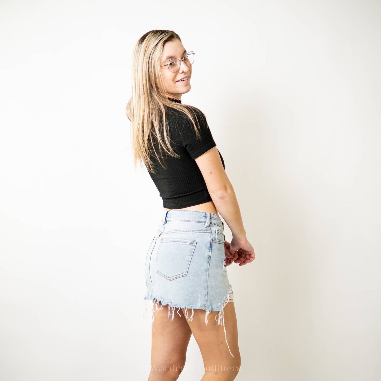 PacSun Distressed Raw Hem Denim A-Line Mini Skirt