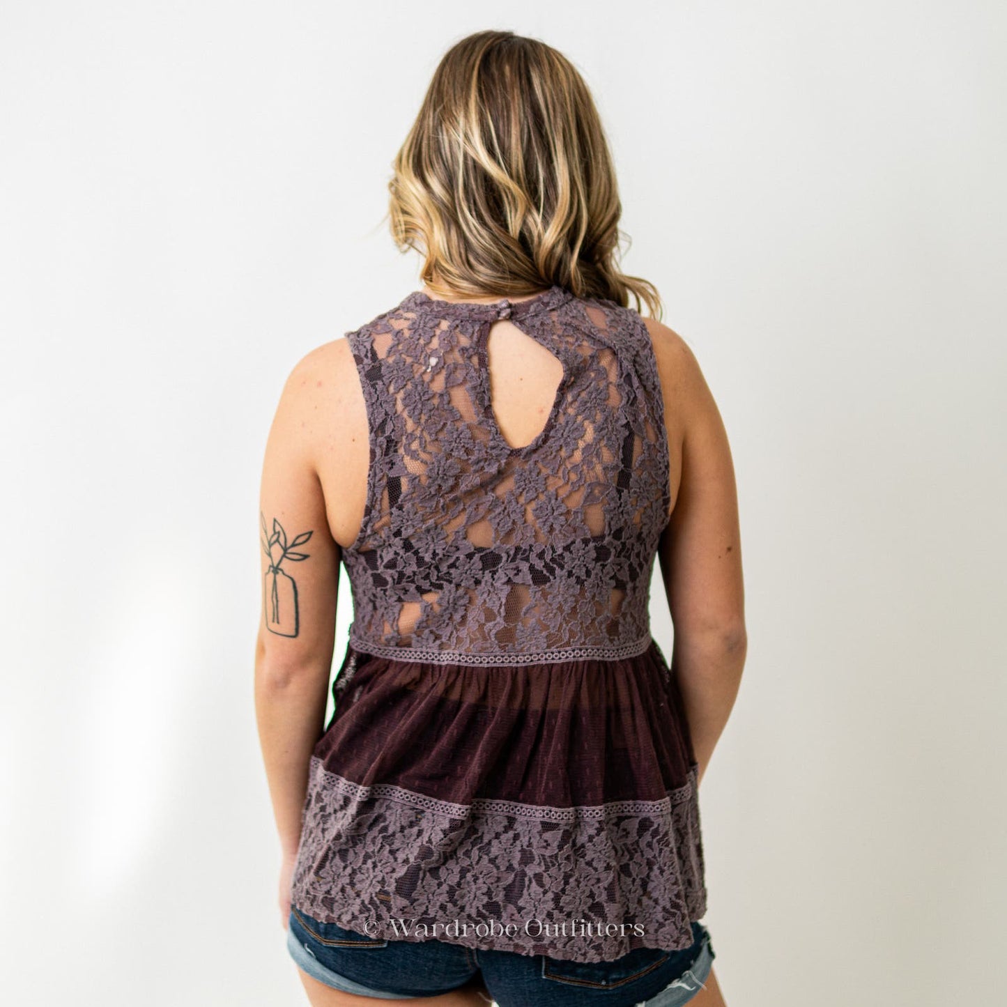 Free People Plum Sheer Needle Lace Sleeveless Tank Blouse