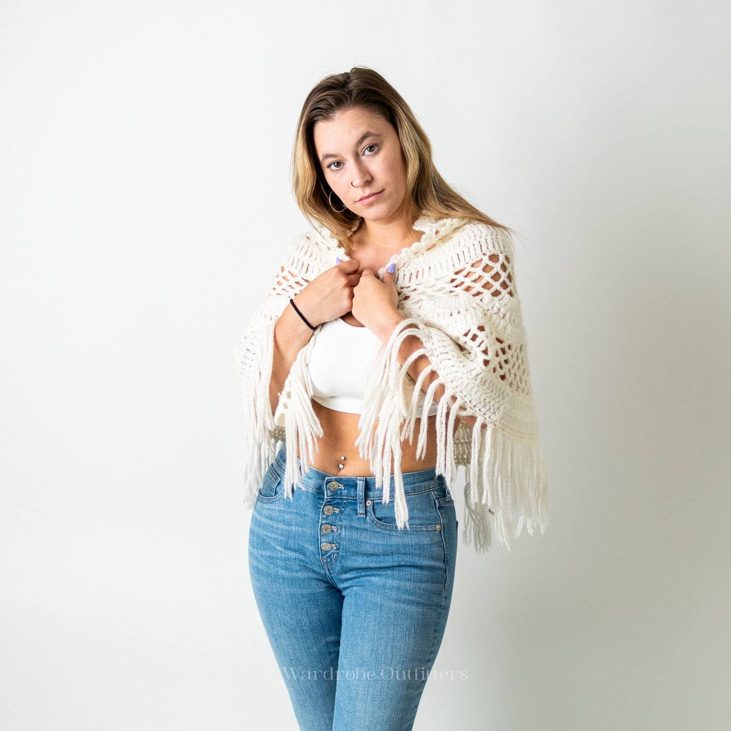 Handmade Crochet Knit Tassel Shaw Poncho Coverup